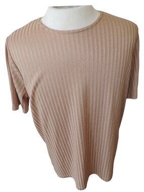 Roaman's Men's Ribbed Knit Short Sleeve Shirt in Blush